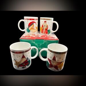 Vintage 1990s NOS Signature Housewares Christmas Santa 11 oz. Mugs Set of 4